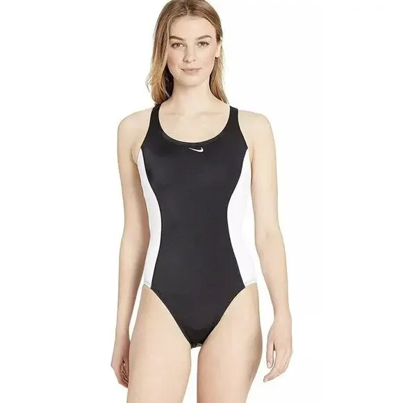Nike Athletic Racing Swimsuit 1 piece Women’s Size M Black & White NESS9362 Swim - Picture 1 of 9